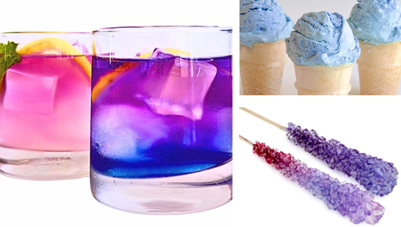 California Natural Color's purple butterfly pea crystal food color used in beverages, ice cream and rock candy